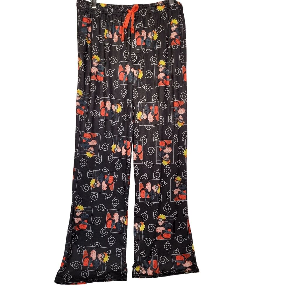 Naruto Shippuden Men Sleep Pants Black With Naruto Print & Drawstring Waist 2XL